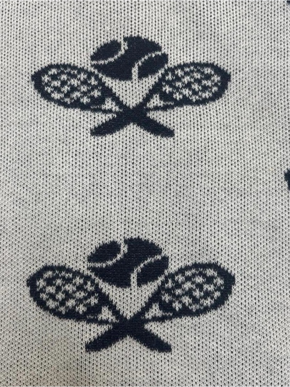 Women’s Cream Sweater with Navy Tennis Motif super soft and from a Tennis shop